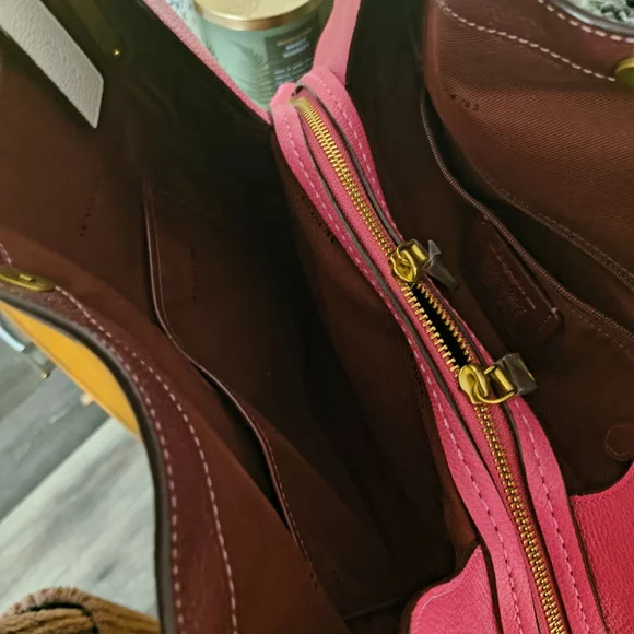 Coach Pink and Burgundy Shoulder Bag with Gold Accents - Picture 2 of 5